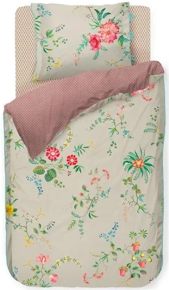 Billede af Pip studio sengetøj - 140x220 cm - Fleur khaki - Blomstret sengetøj - Dobbeltsidet sengesæt - 100% bomuld hos Shopdyner.dk